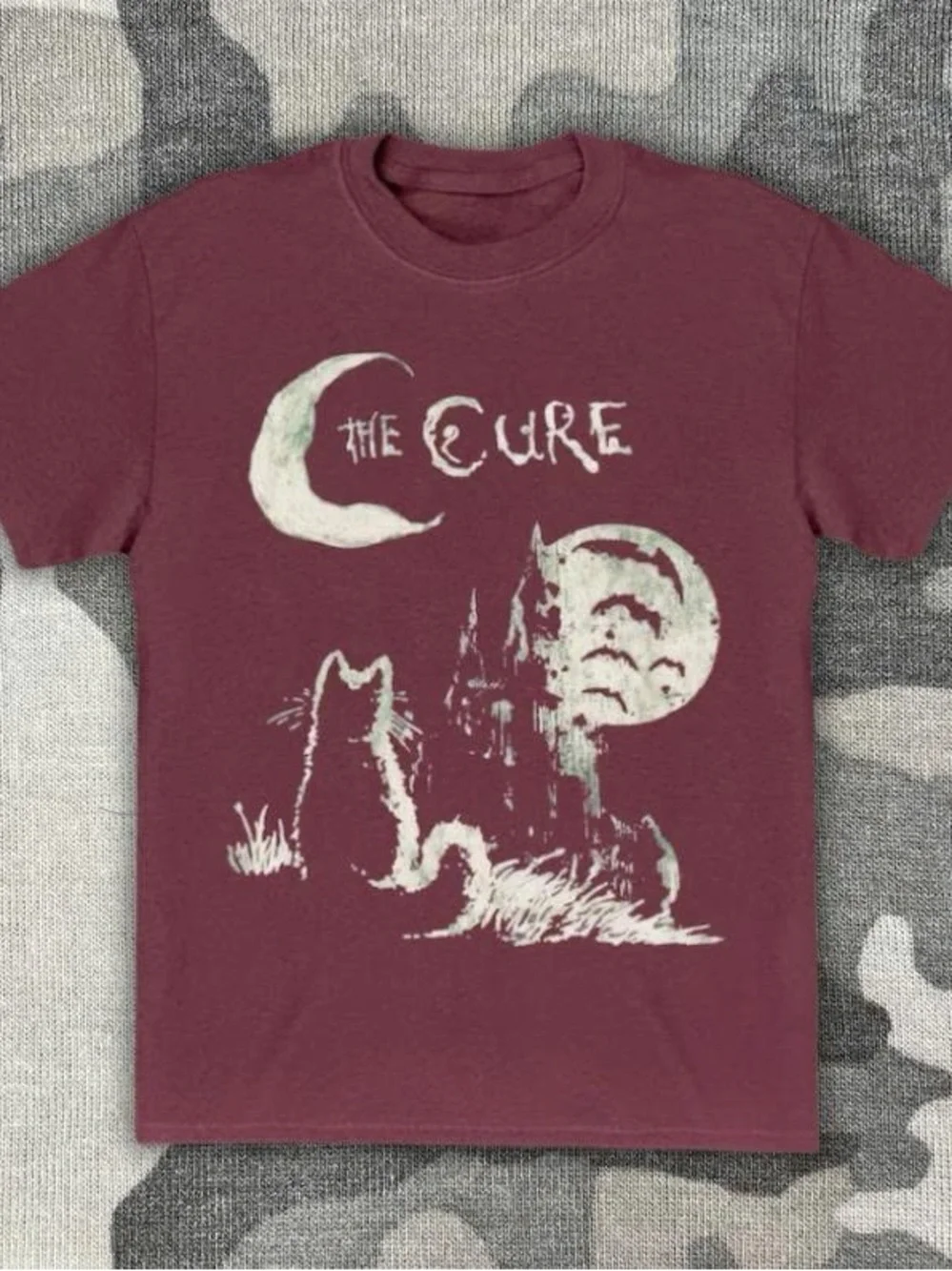 Maroon Graphic Tee with Moon & Fox Design